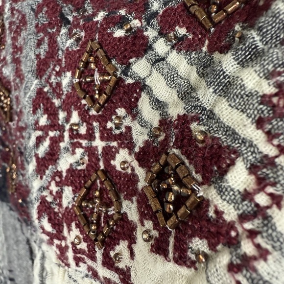 Anthropologie Plaid Embroidered Tunic Top Womens Medium Boho Western Rustic - Picture 6 of 13